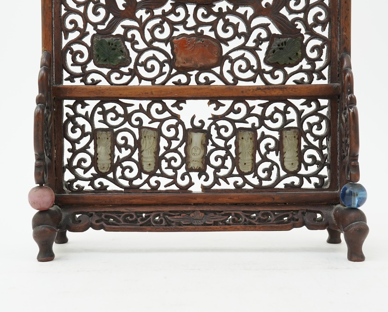 A Chinese jade and hardstone mounted hongmu table screen, late 19th/early 20th century